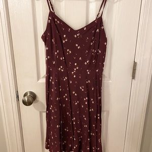 red autumn floral skater dress